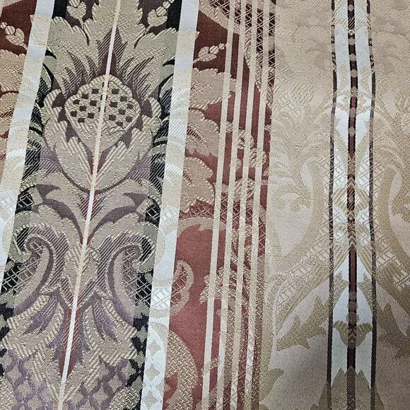 Striped Floral Ivory Merlot Green Upholstery Fabric Material 56" By The Yard